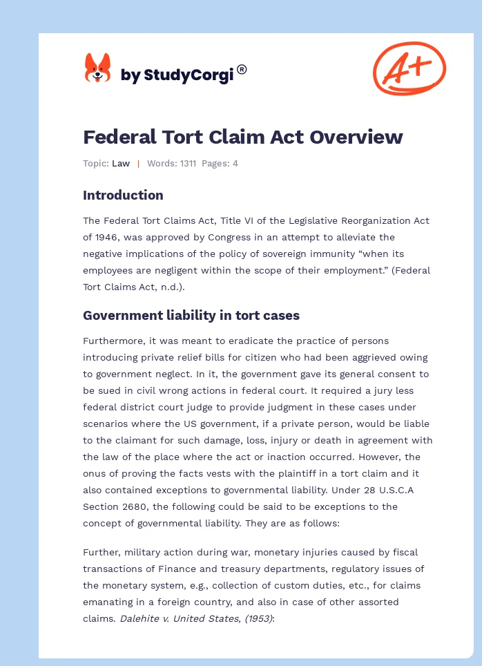 Federal Tort Claim Act Overview. Page 1