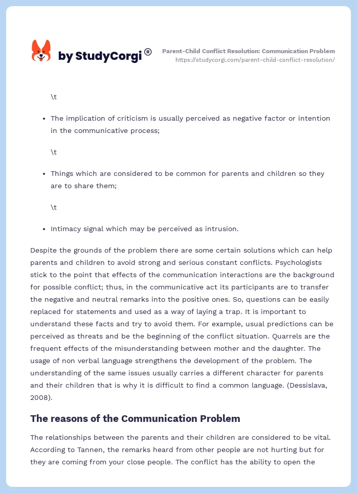 Parent-Child Conflict Resolution: Communication Problem. Page 2