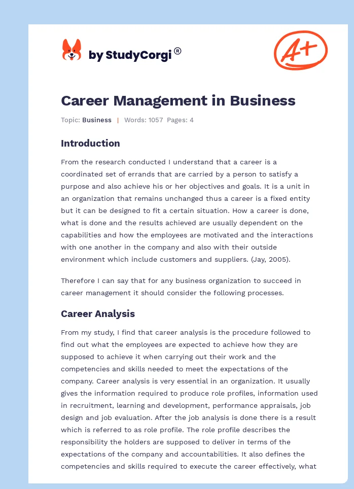 Career Management in Business. Page 1
