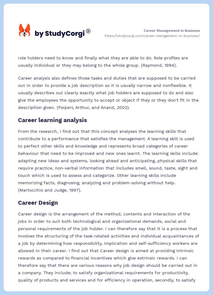 Career Management in Business. Page 2