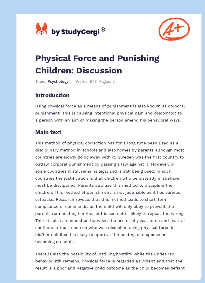 Physical Force and Punishing Children: Discussion. Page 1