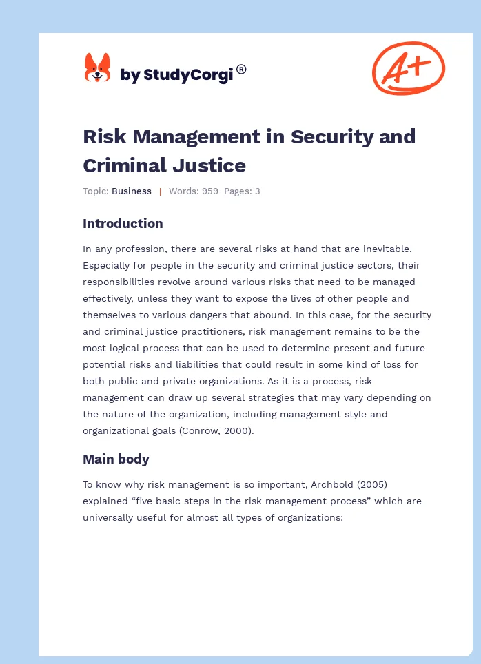 Risk Management in Security and Criminal Justice. Page 1