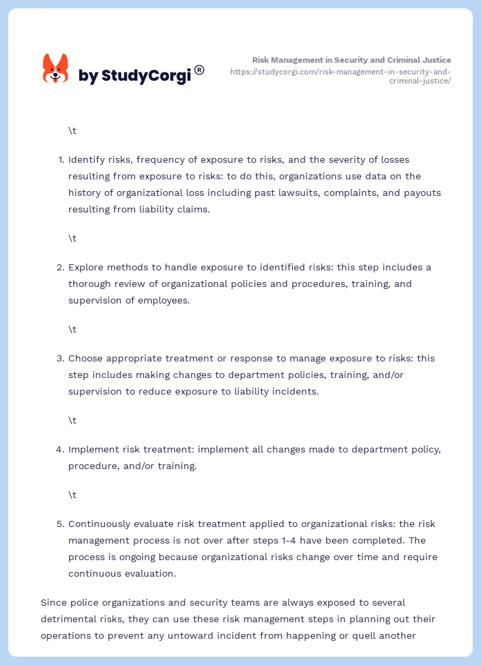 Risk Management in Security and Criminal Justice. Page 2