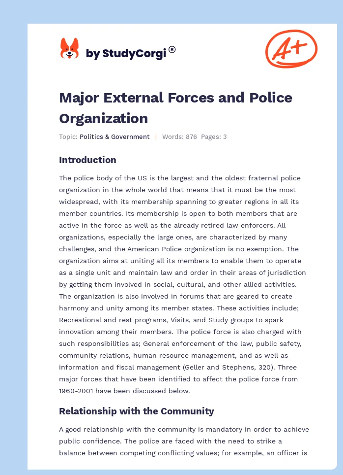 Major External Forces and Police Organization. Page 1