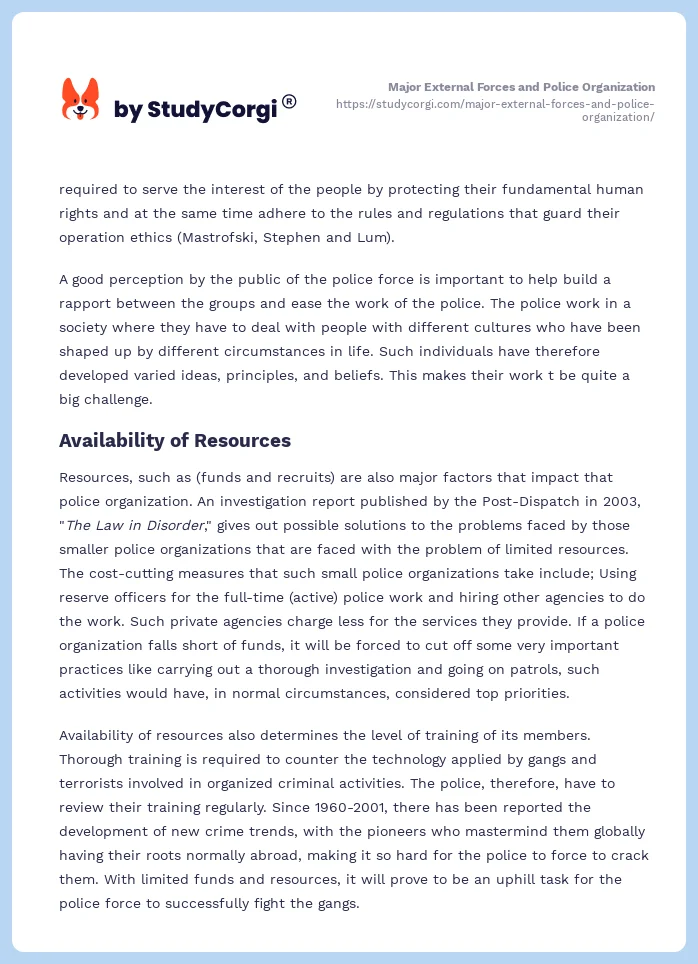 Major External Forces and Police Organization. Page 2