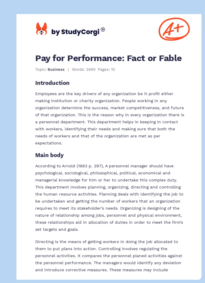 Pay for Performance: Fact or Fable. Page 1