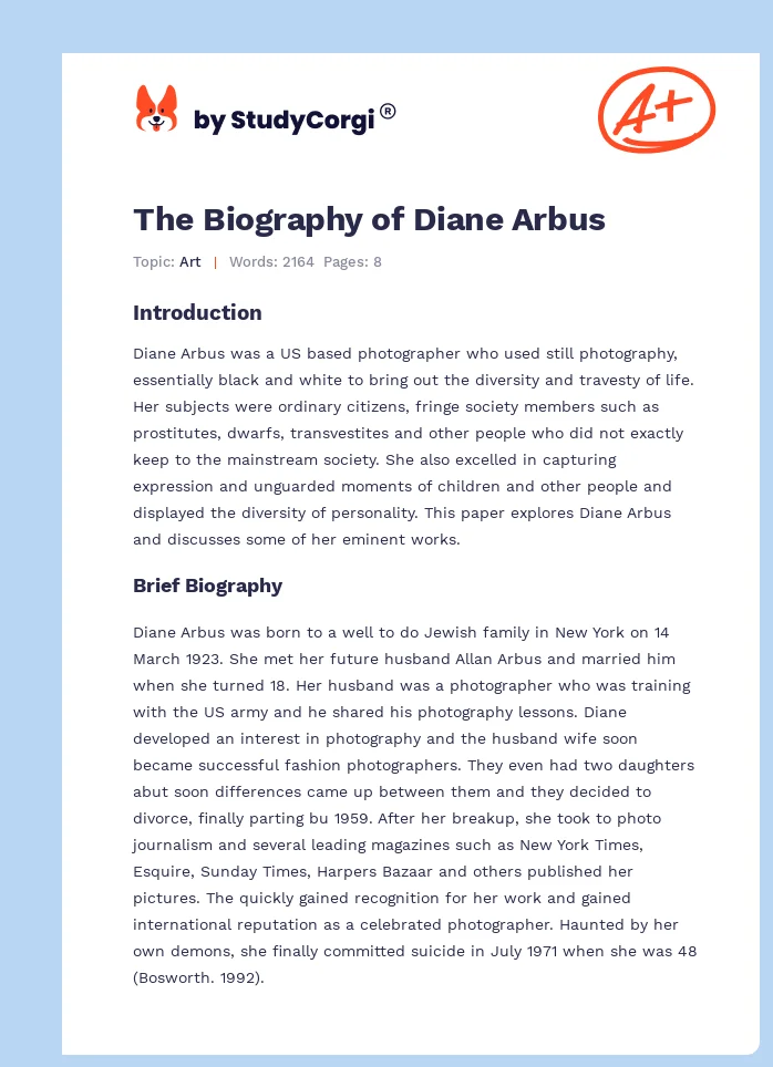 The Biography of Diane Arbus. Page 1