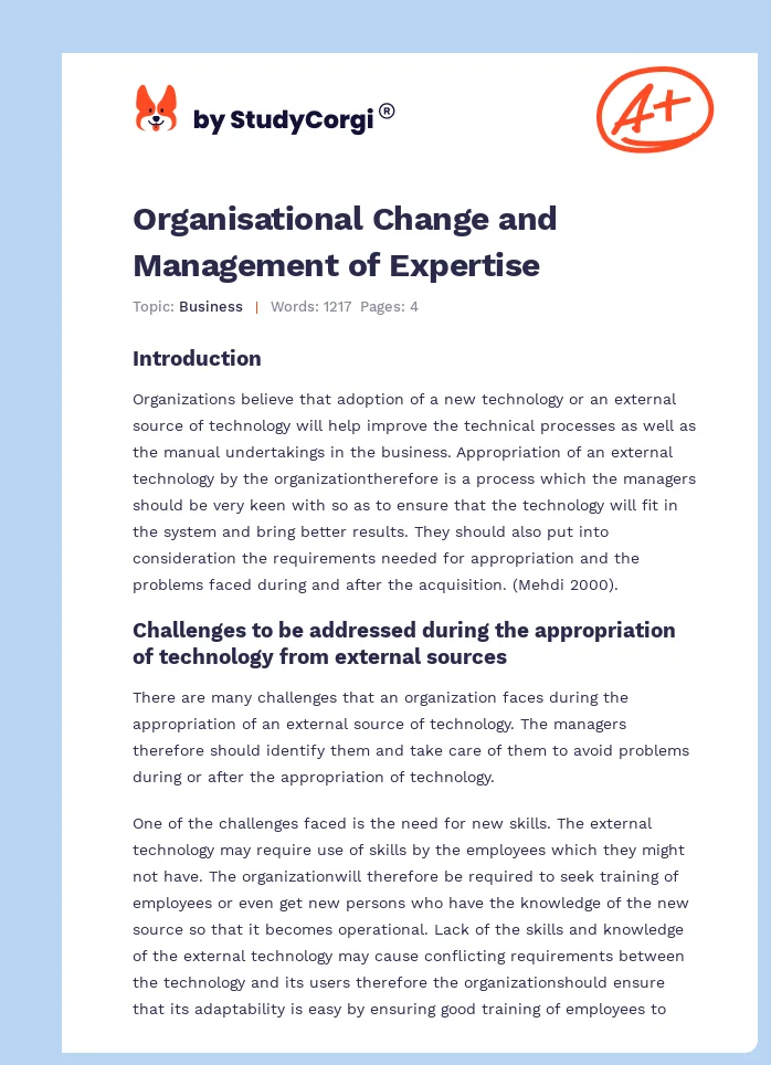 Organisational Change and Management of Expertise. Page 1