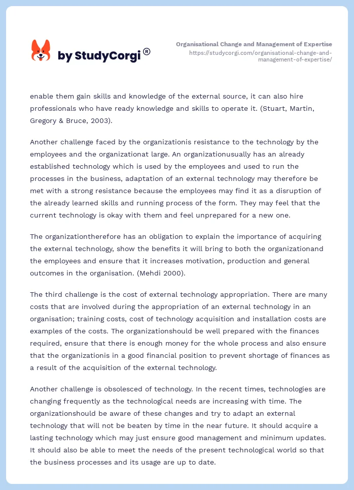 Organisational Change and Management of Expertise. Page 2