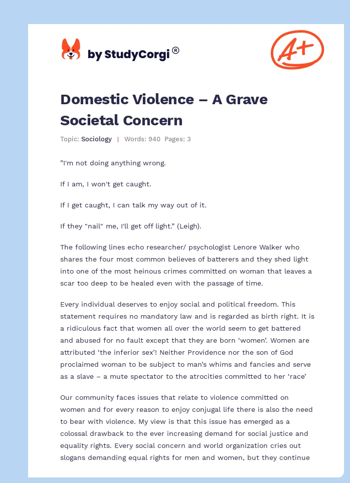 Domestic Violence – A Grave Societal Concern. Page 1