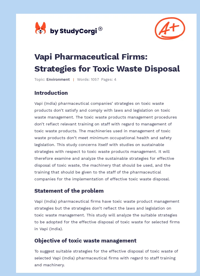 Vapi Pharmaceutical Firms: Strategies for Toxic Waste Disposal. Page 1