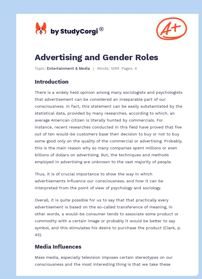 Advertising and Gender Roles. Page 1