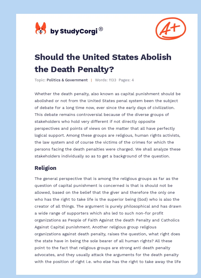 Should the United States Abolish the Death Penalty?. Page 1