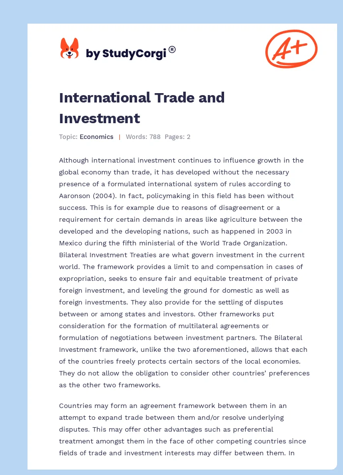 International Trade and Investment. Page 1