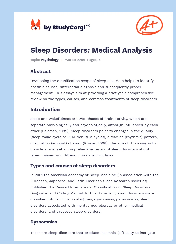 Sleep Disorders: Medical Analysis. Page 1