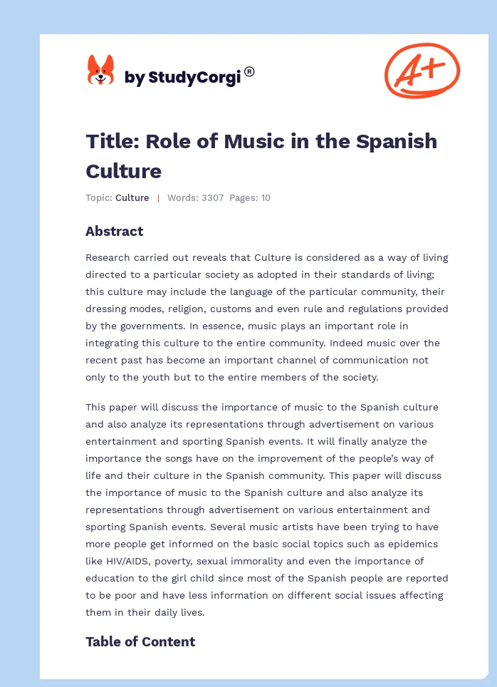 Title: Role of Music in the Spanish Culture. Page 1