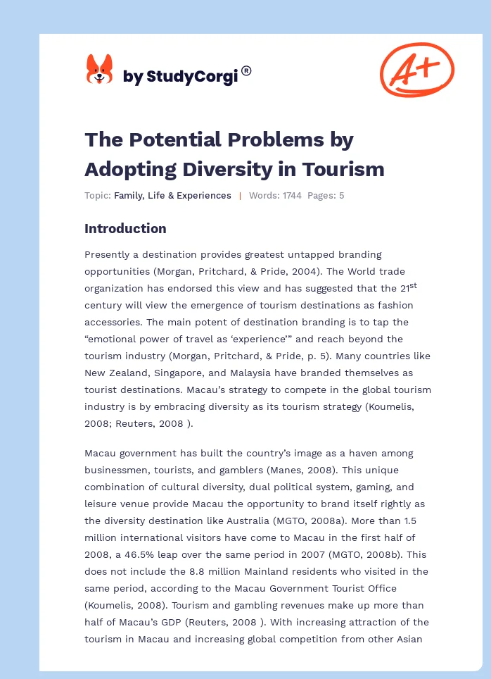 The Potential Problems by Adopting Diversity in Tourism. Page 1