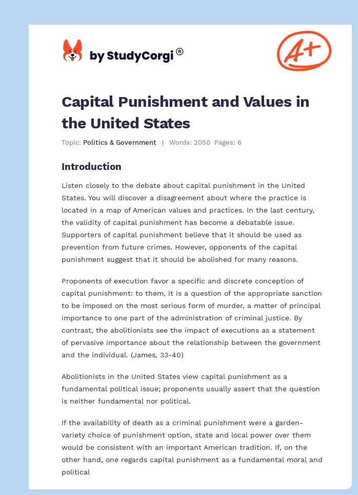 Capital Punishment and Values in the United States. Page 1