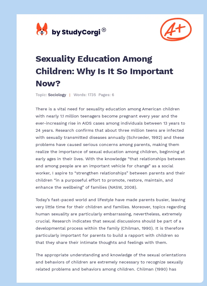 Sexuality Education Among Children: Why Is It So Important Now?. Page 1