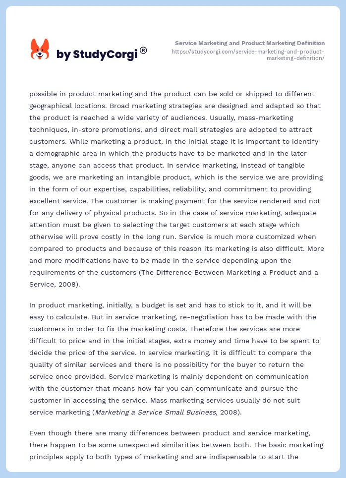 Service Marketing and Product Marketing Definition. Page 2