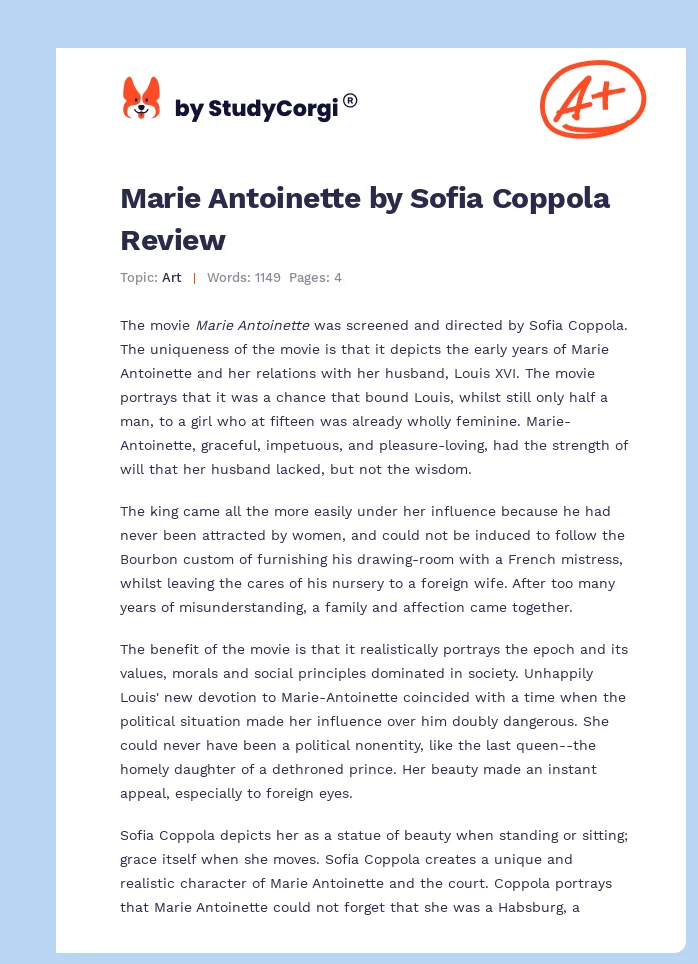 Marie Antoinette by Sofia Coppola Review. Page 1