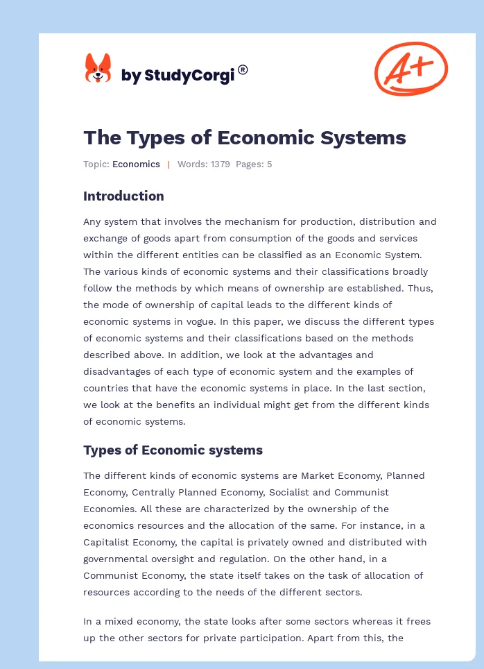 The Types of Economic Systems. Page 1