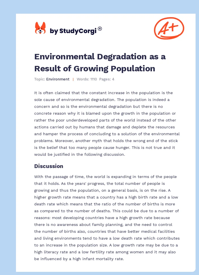 Environmental Degradation as a Result of Growing Population. Page 1