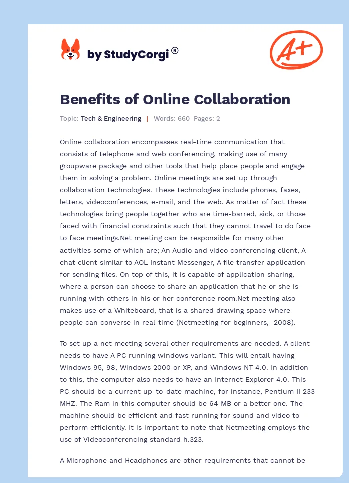 Benefits of Online Collaboration. Page 1
