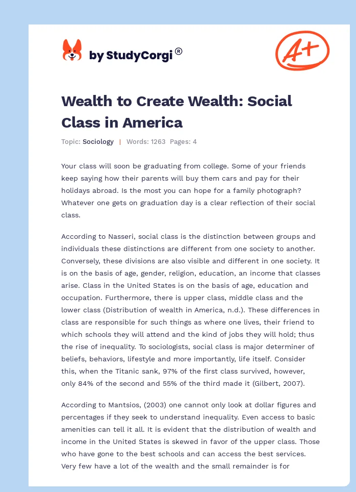 Wealth to Create Wealth: Social Class in America. Page 1