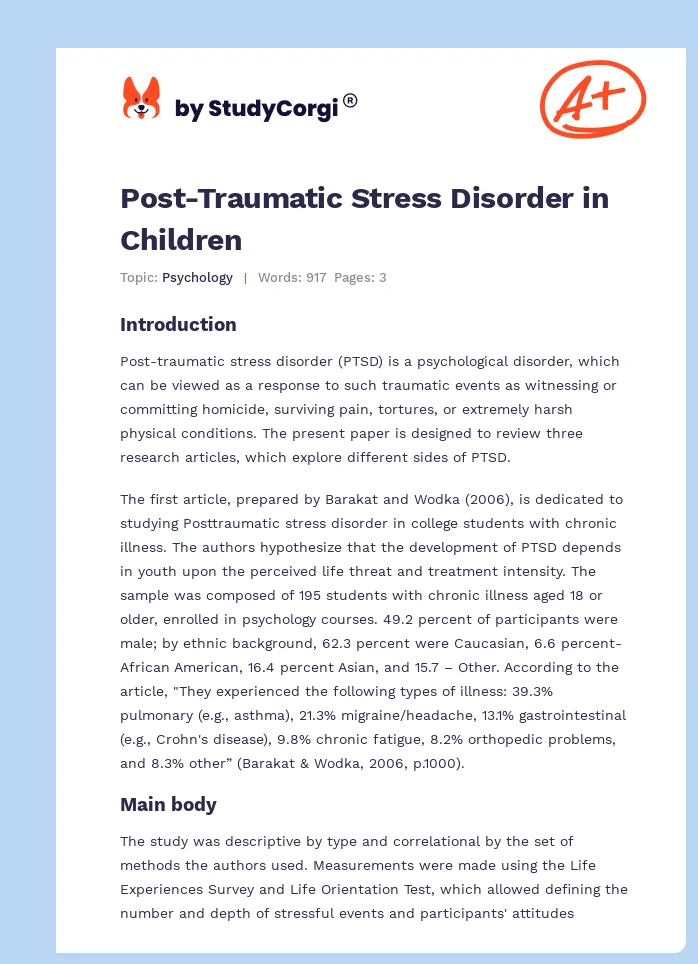 Post-Traumatic Stress Disorder in Children. Page 1