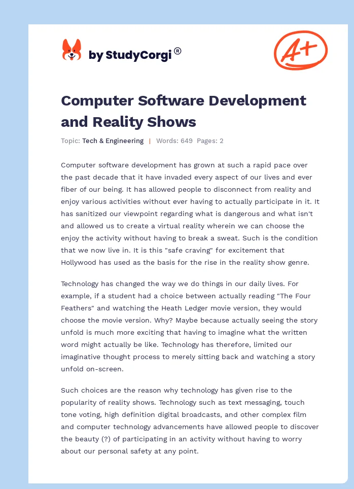 Computer Software Development and Reality Shows. Page 1