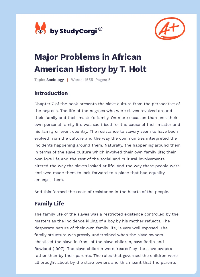 Major Problems in African American History by T. Holt. Page 1