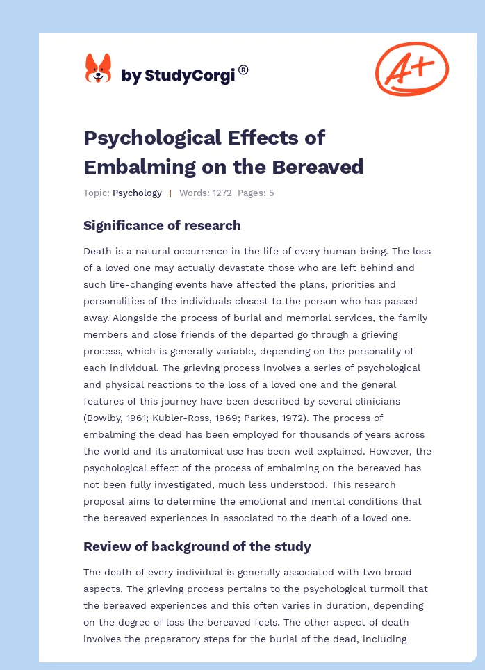 Psychological Effects of Embalming on the Bereaved. Page 1