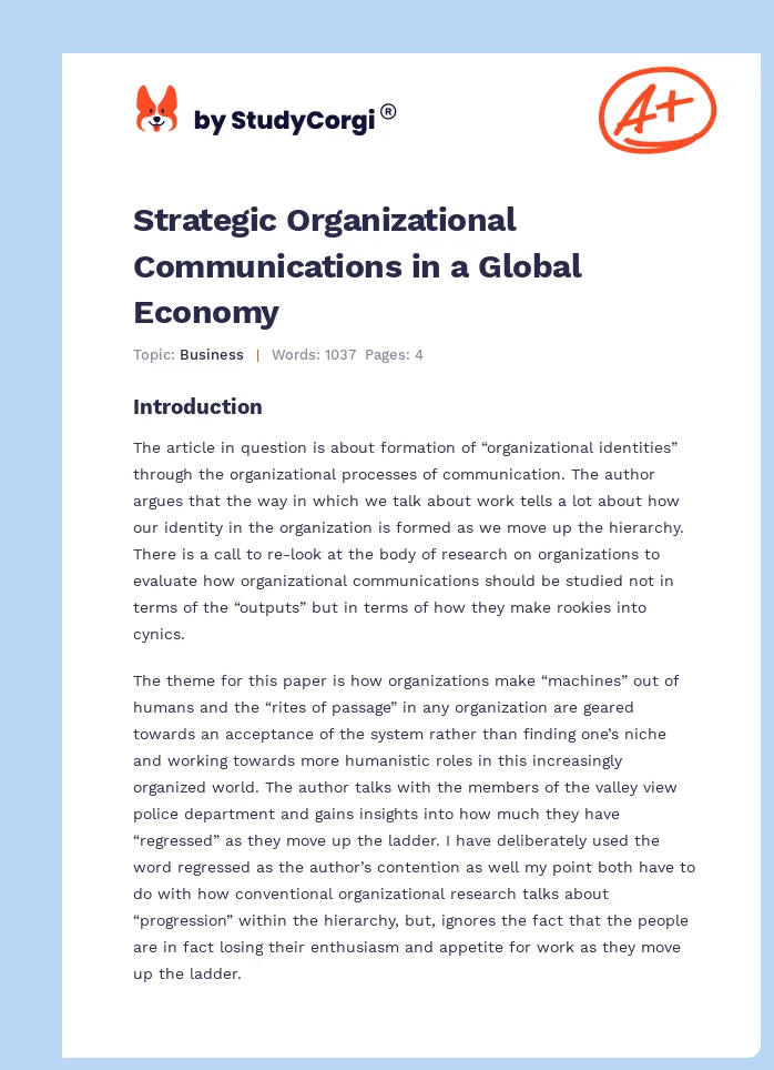 Strategic Organizational Communications in a Global Economy. Page 1