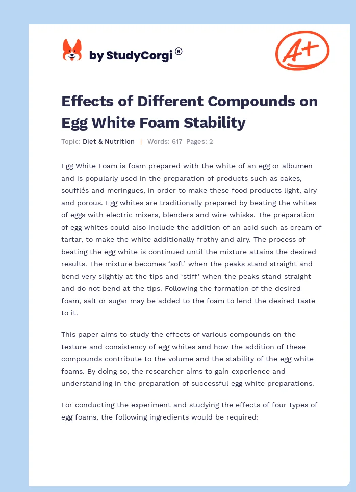 Effects of Different Compounds on Egg White Foam Stability. Page 1