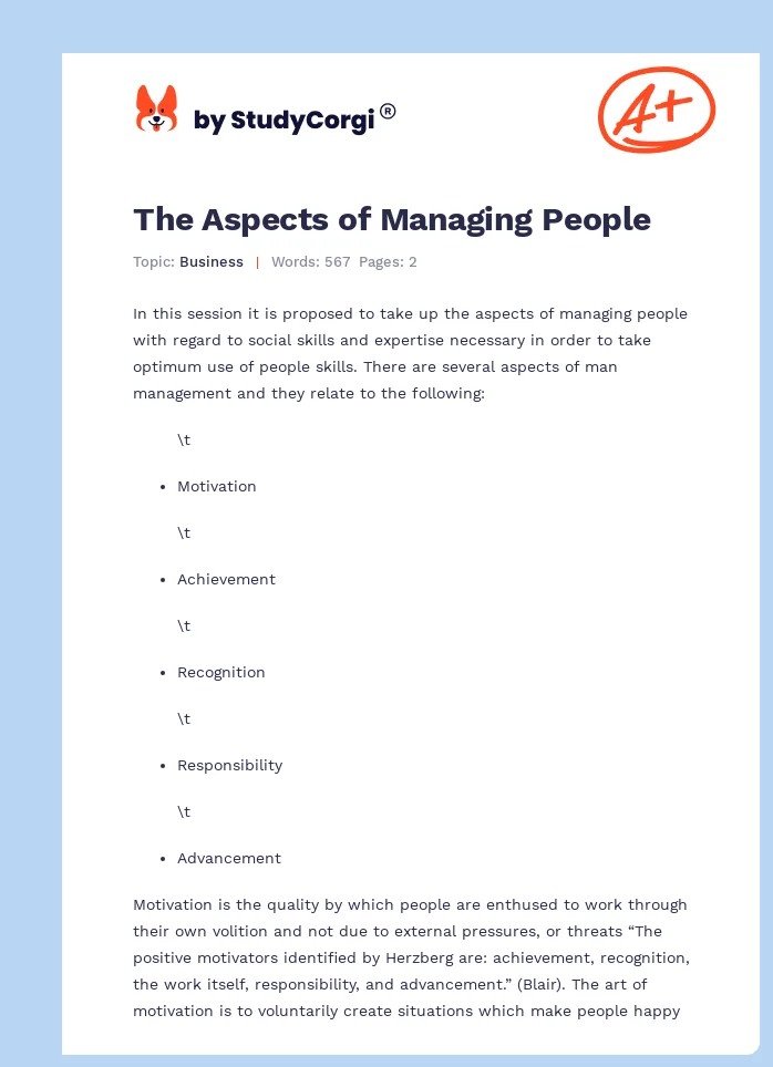 The Aspects of Managing People. Page 1