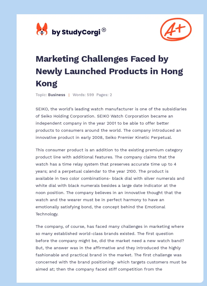 Marketing Challenges Faced by Newly Launched Products in Hong Kong. Page 1