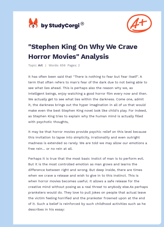 "Stephen King On Why We Crave Horror Movies" Analysis. Page 1