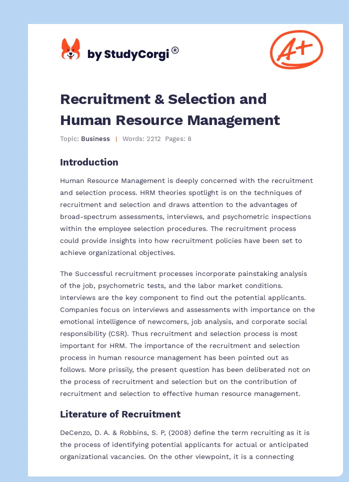 Recruitment & Selection and Human Resource Management. Page 1