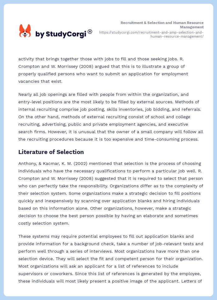 Recruitment & Selection and Human Resource Management. Page 2