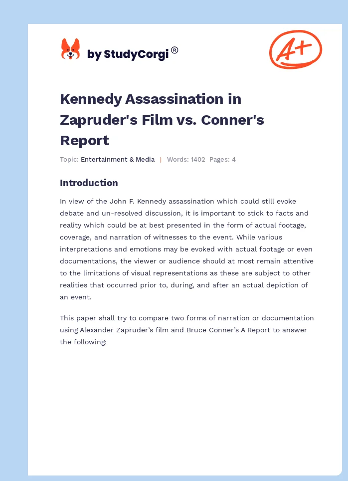 Kennedy Assassination in Zapruder's Film vs. Conner's Report. Page 1