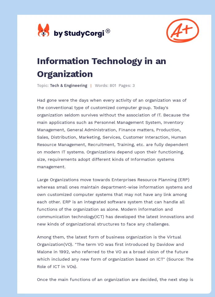 Information Technology in an Organization. Page 1