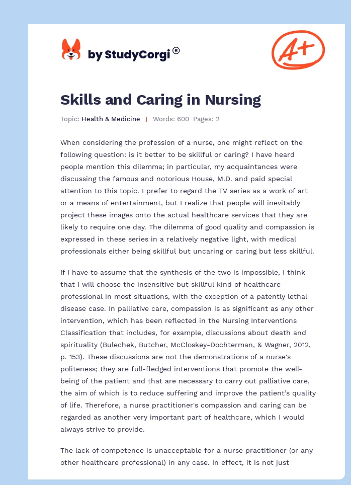 Skills and Caring in Nursing. Page 1