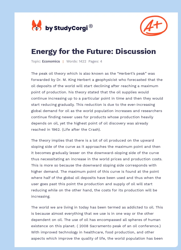Energy for the Future: Discussion. Page 1