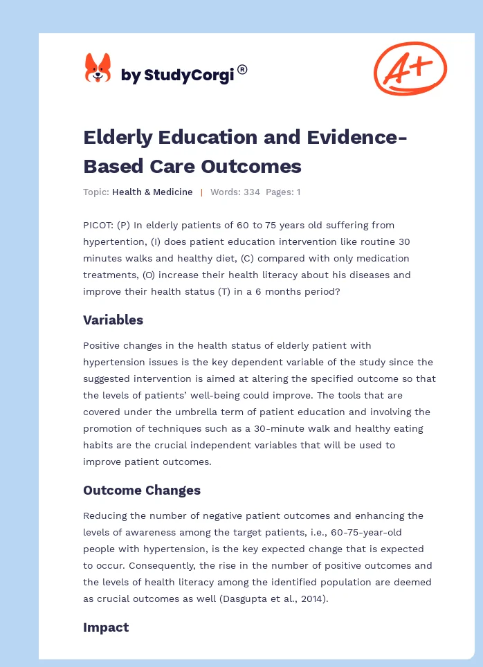 Elderly Education and Evidence-Based Care Outcomes. Page 1