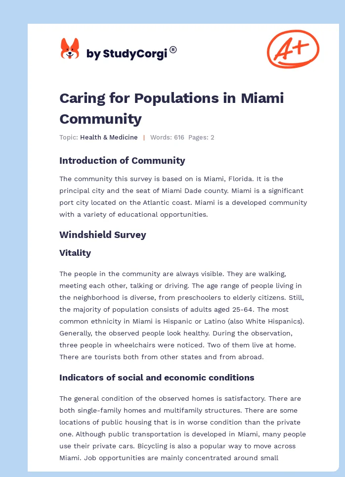 Caring for Populations in Miami Community. Page 1