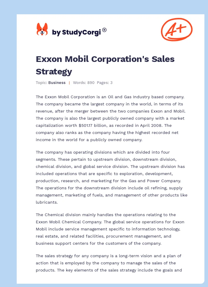 Exxon Mobil Corporation's Sales Strategy. Page 1