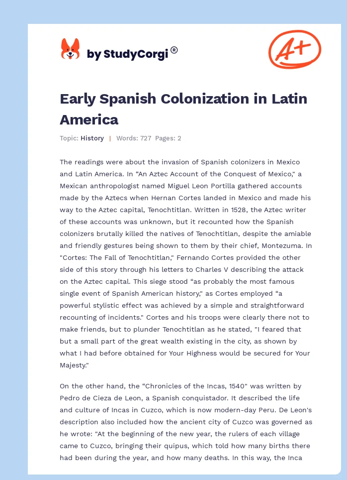 Early Spanish Colonization in Latin America. Page 1