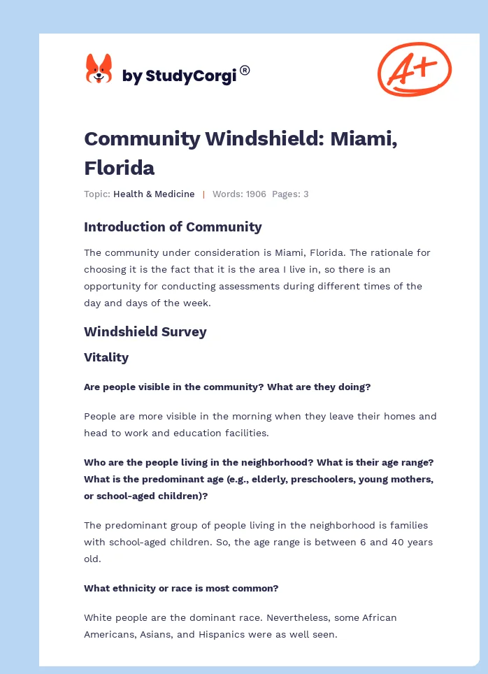 Community Windshield: Miami, Florida. Page 1
