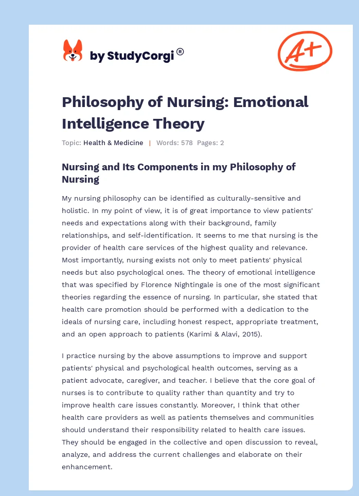 Philosophy of Nursing: Emotional Intelligence Theory. Page 1
